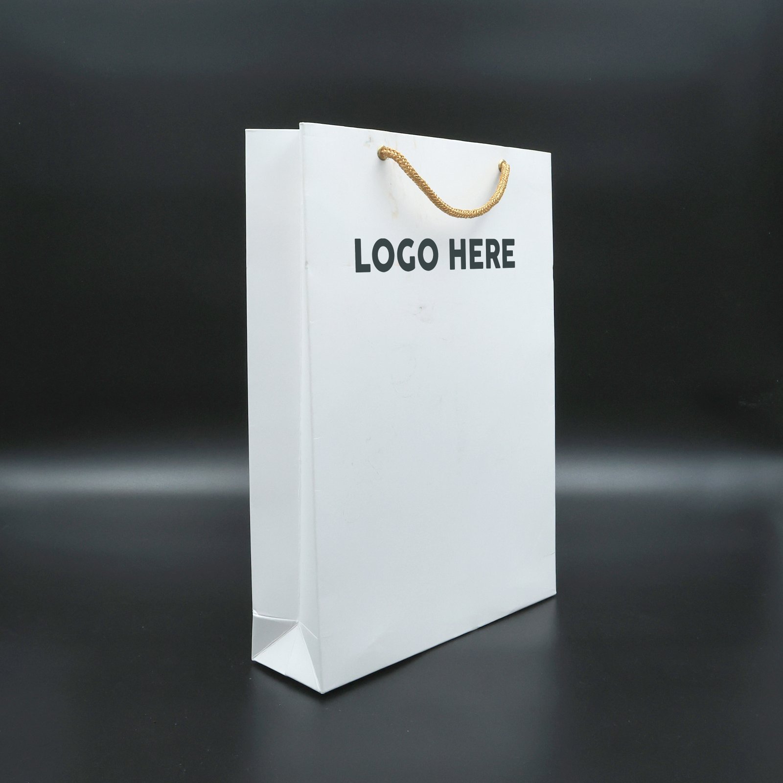 White Paper Bag Medium with Brown Breaded Rope