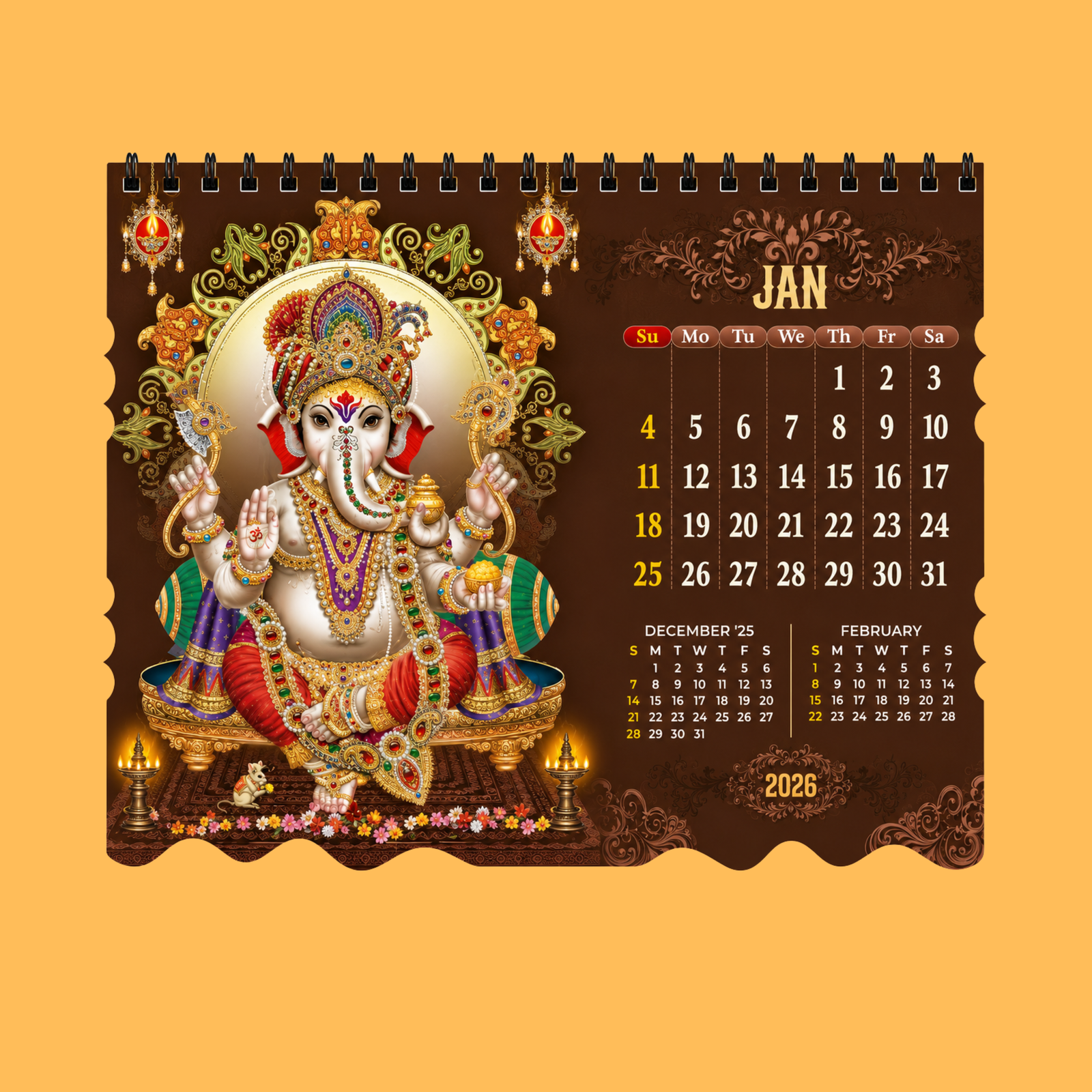 DIVINE GANESHA BROWN DESK CALENDAR