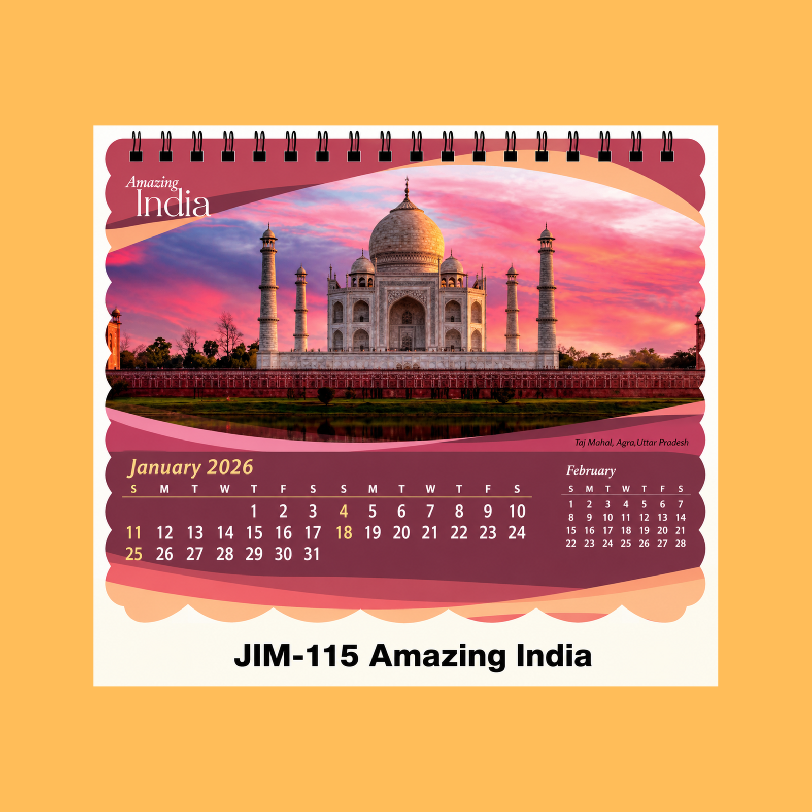 TAJ MAHAL PINK TABLE CALENDAR