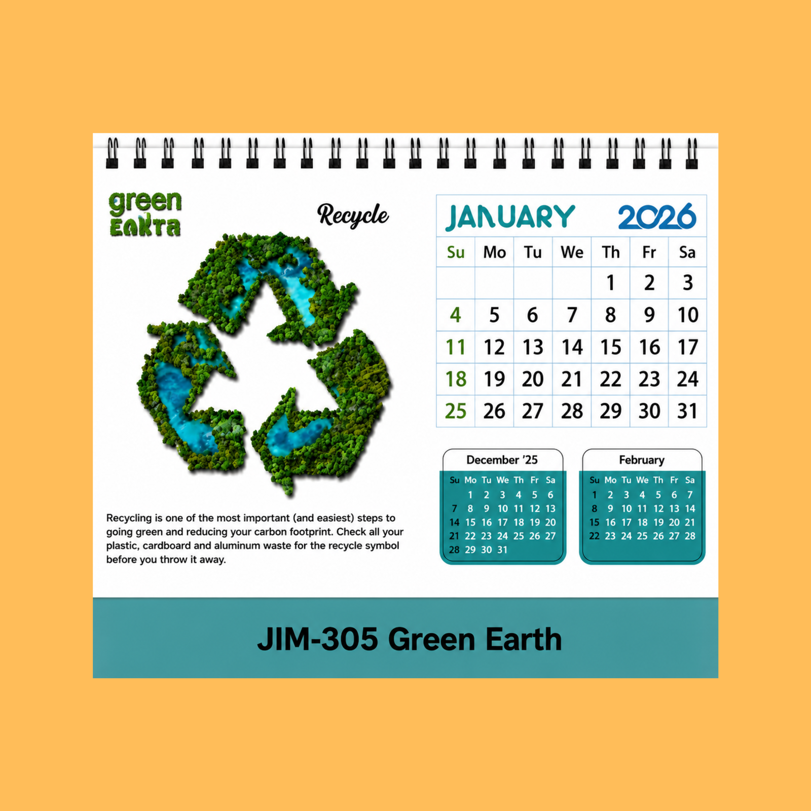 RECYCLE GREEN EARTH TABLE CALENDAR