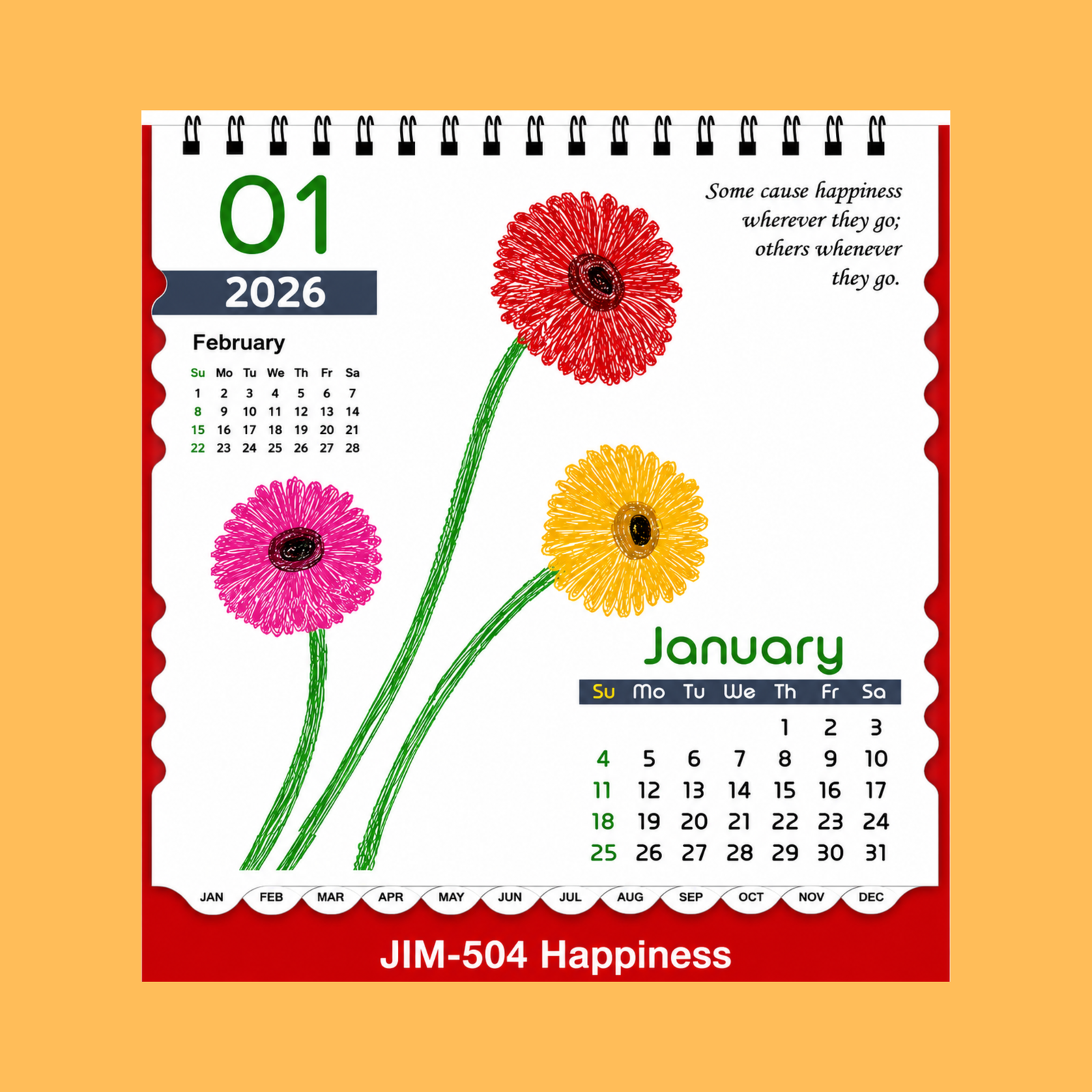 BRIGHT FLOWERS TABLE DASK CALENDAR