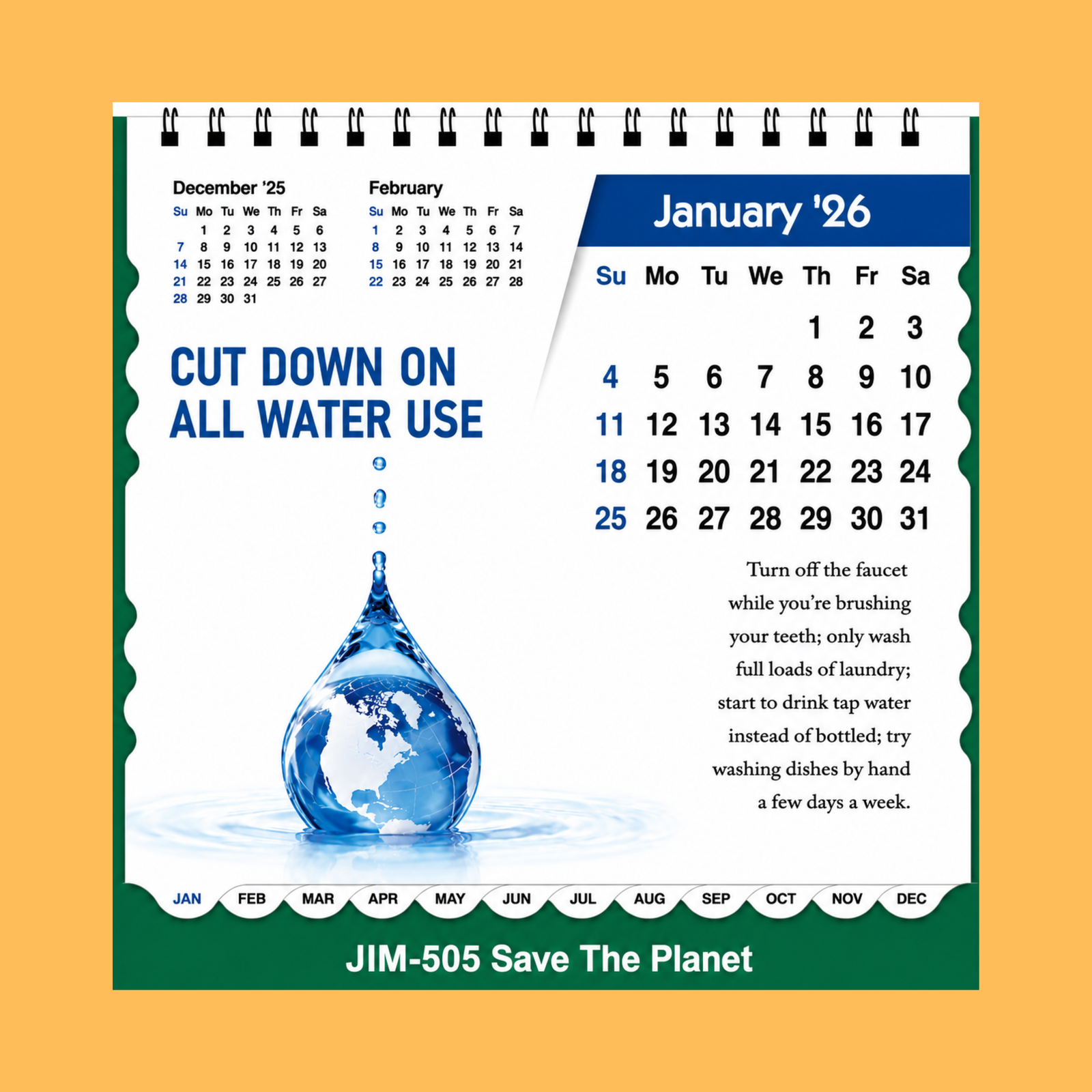 SAVE WATER LIGHT SKY DESK TABLE CALENDAR