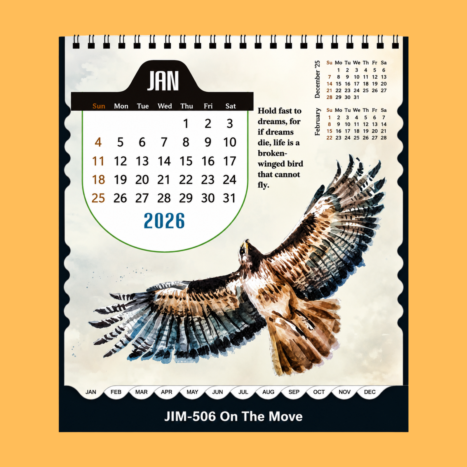 DREAM BIRD BLACK TABLE DASK CALENDAR