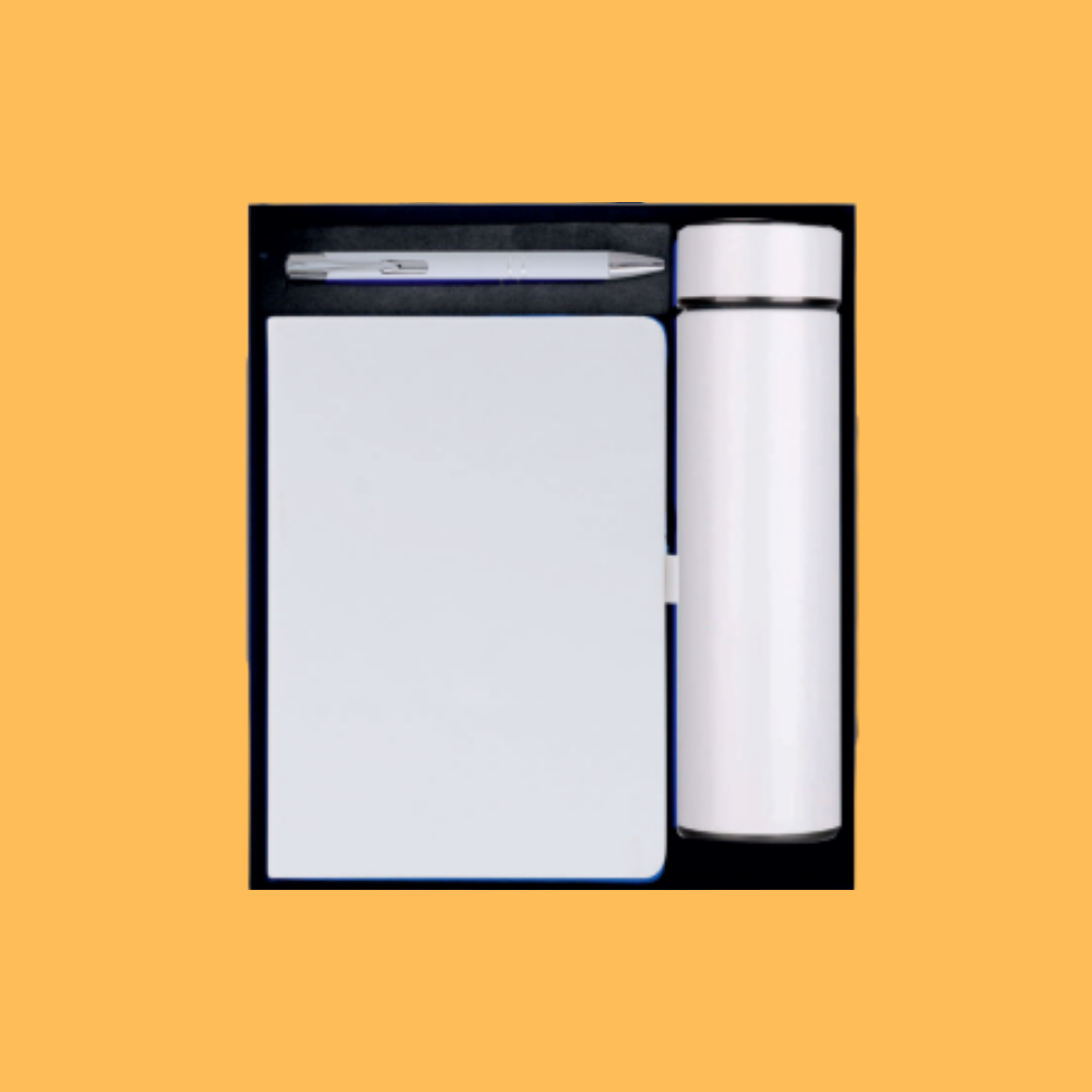PREMIUM WHITE NOTEBOOK, PEN, AND BOTTLE