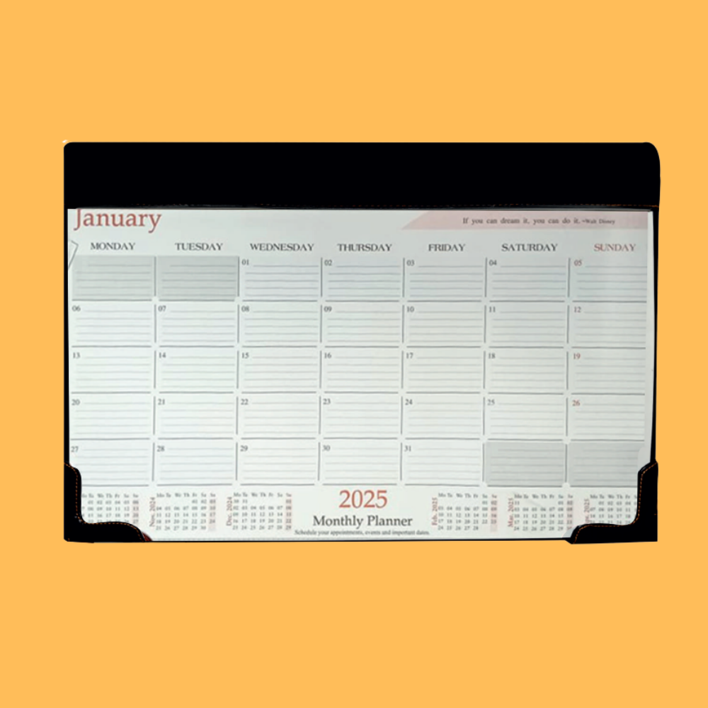 BLACK LEATHER DESK PLANNER