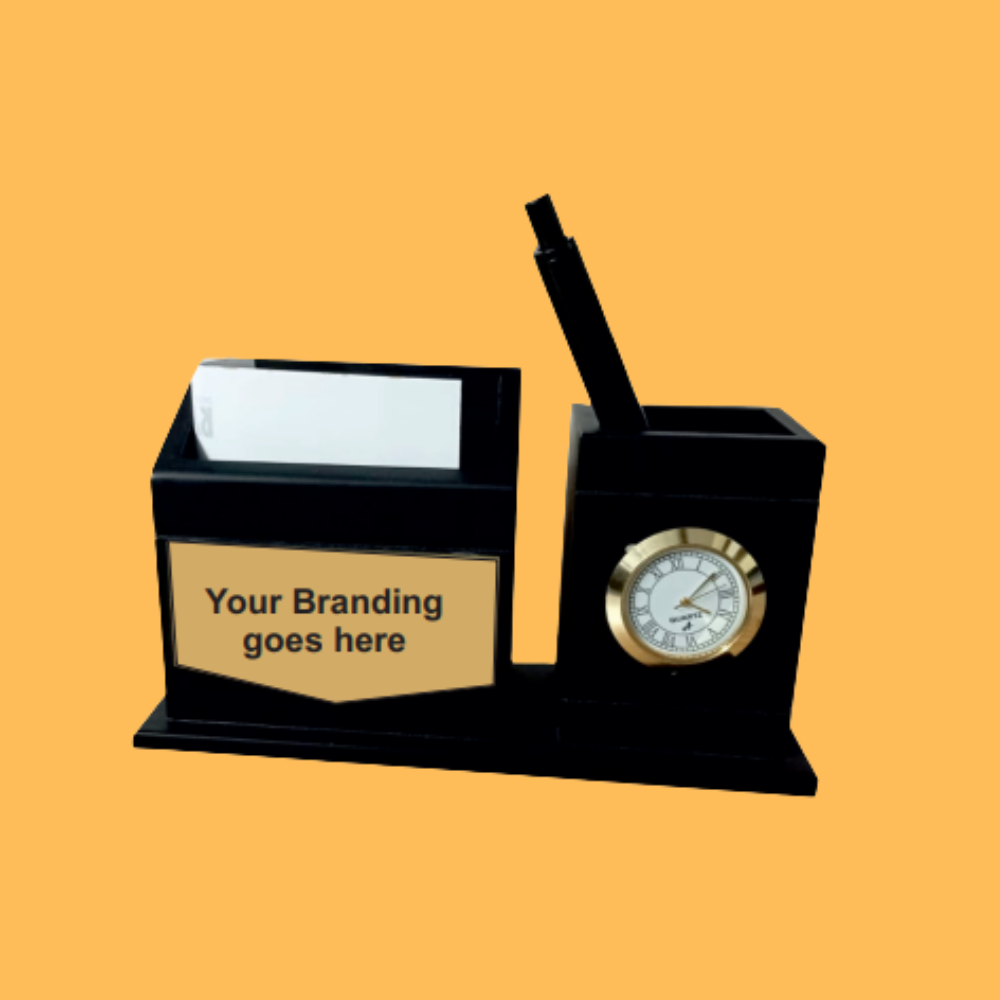 BLACK DESK ORGANIZER CLOCK