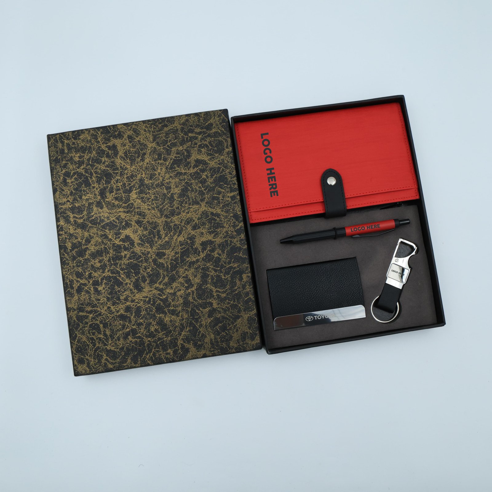 Corporate Combo Red & Black (Card Holder, Pen, Diary, Key Chain)-1000