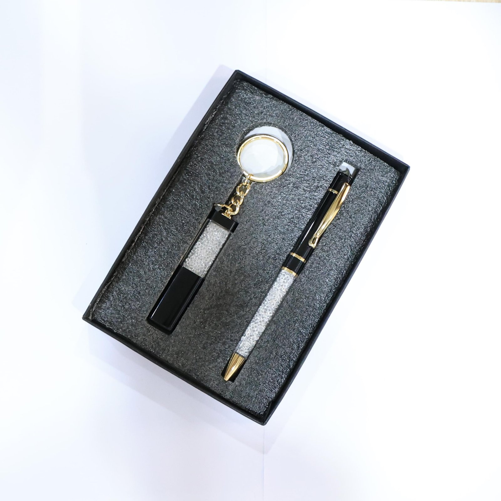 Corporate Combo Black with Transparent White Glitter (Pen, Key Chain)-300
